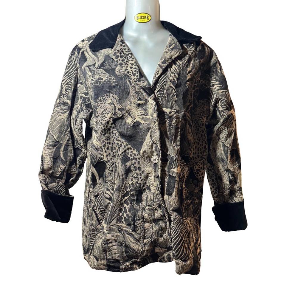 Vintage Safari Jacquard Jacket with Black Velvet